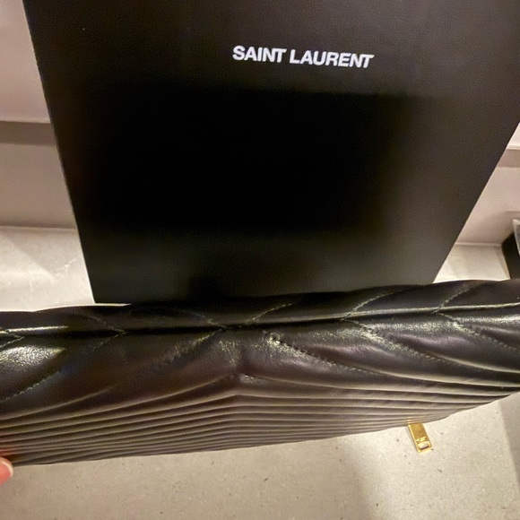 Authentic Saint Laurent Black Quilted Leather Clutch with Gold YSL Logo - Picture 16 of 16